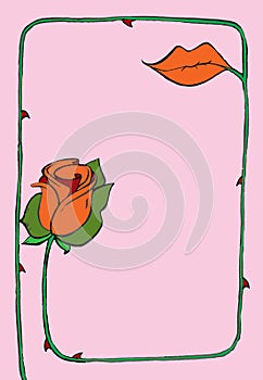 Red rose, with lip-shaped petal, and elongated stem