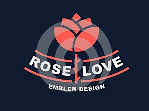 Red rose logo - vector illustration, emblem on dark background