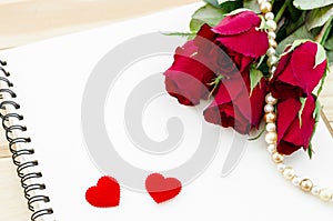 Red rose with open diary.