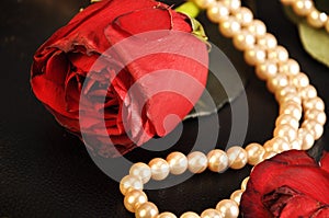 Red Rose with pearls strand