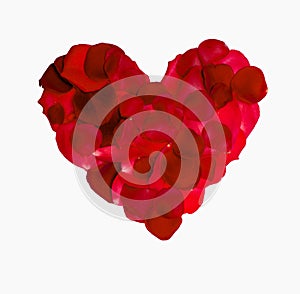 Red rose petal heart