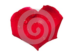 Red rose petal, heart shaped