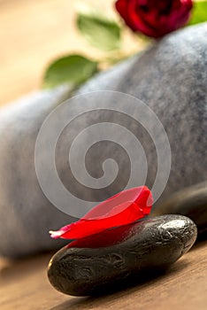 Red Rose Petal on Top of Spa Stone on the Floor