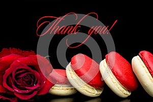 Red rose red macaroon and thank you text