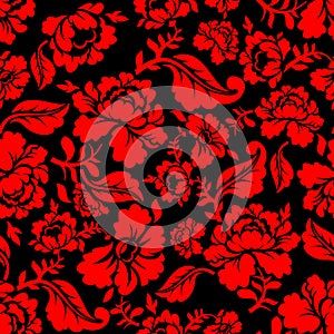 Red Rose seamless pattern. Floral texture. Russian folk ornament