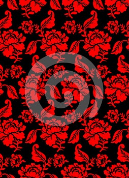 Red Rose seamless pattern. Floral texture. Russian folk ornament