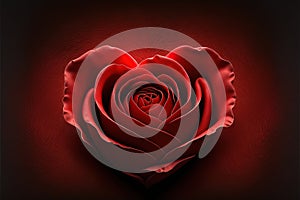 Red rose in the shape of a heart valentines day. Generative AI