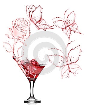 Red rose splash from martini
