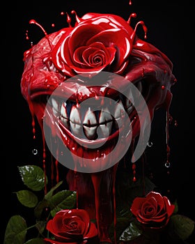 a red rose with teeth and teeth