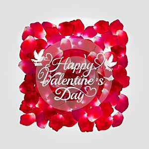 Red rose vector petal square frame isolated on white background. Greeting card Happy Valentines Day. Eps 10