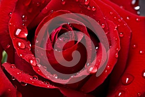 Red rose water droplets. Generate Ai