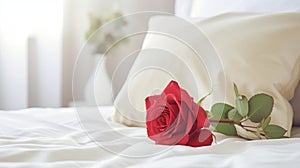 red rose on white bed generated by AI tool