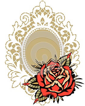 Red Rose White Lace Frame