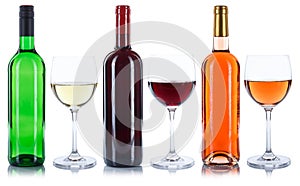 Red rose and white wine bottles wines glass alcohol drink isolated