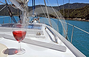 Red Rose Wine on a Yacht in the Marlborough Sounds.