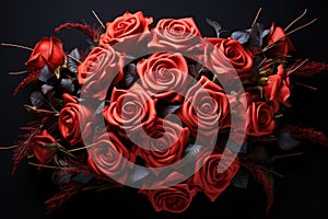Red roses arranged in the shape of cupid arrow, valentine, dating and love proposal image