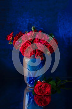 Red roses on a blue background