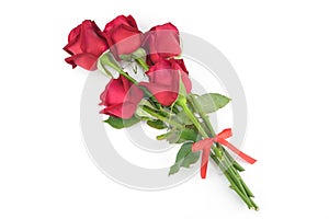 Red roses bouquet with red ribbon