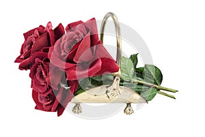 Red Roses in a Brass Carrier