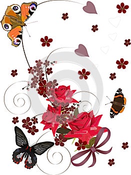 Red roses and butterflies