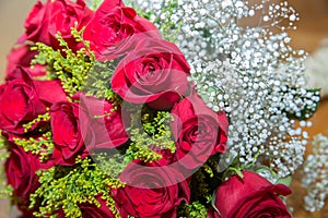 Red roses flowers with valentine festival and beautiful blur bouquet background . 8 marc . Very beautiful Red roses flowers . Soft