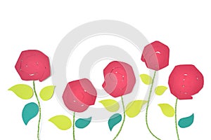 Red Roses in garden paper cut on white background