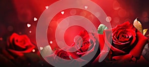 Red roses and hearts isolated on red bokeh background