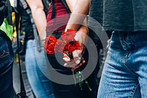 Red roses in a manifestation