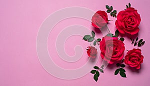 Red roses on a pink background