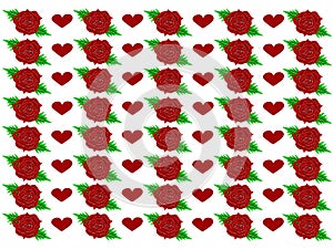Red roses with red hearts - Vector