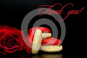 Red roses red macaroon with text thank you