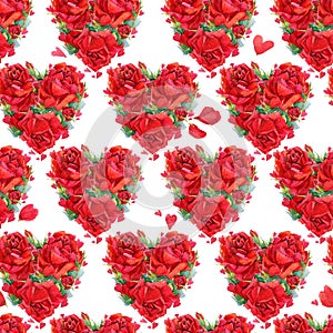 Red roses seamless pattern. watercolor flowers illustration. Love.