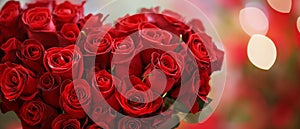 red roses in the shape of a heart. Big Beautiful shape of heart created with roses. Romantik concept of Valentine\'s