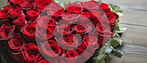 red roses in the shape of a heart. Big Beautiful shape of heart created with roses. Romantik concept of Valentine\'s