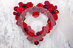 Red roses in shape of heart