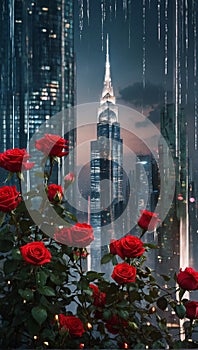 Red roses among sky scrapers