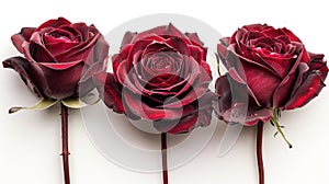 Red Roses Trio: Symbolic of Passion, Love, and Devotion - Isolated on White Background