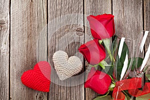 Red roses and Valentine`s day hearts