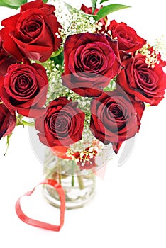 Red Roses In Vase With Heart