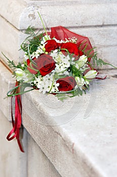 Red roses wedding bouquet