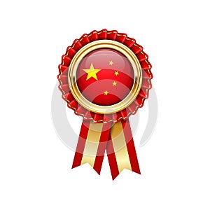 Red rosette with China flag in gold badge, award icon with flag of China