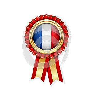 Red rosette with france flag in gold badge, french quality symbol