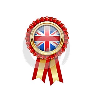 Red rosette with Great Britain flag in gold badge, Britain award