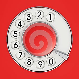 Red rotary dial of an analogue telephone. 3D illustration