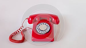 Red rotary dial Telephone front view