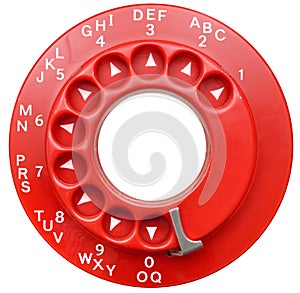Red Rotary Telephone Dial Isolated