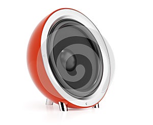 Red round audio speaker isolated on white background