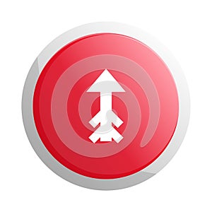 Red round button with up arrow symbol