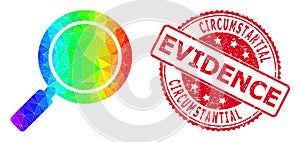 Round Rubber Circumstantial Evidence Badge With Vector Lowpoly Search Loupe Icon with Spectral Colored Gradient photo