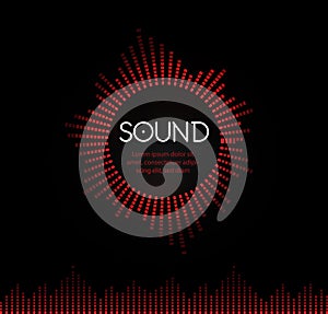 Red round musical sound logo. Soundtrack recording logotype. Music play back circle vector illustration. Tunes